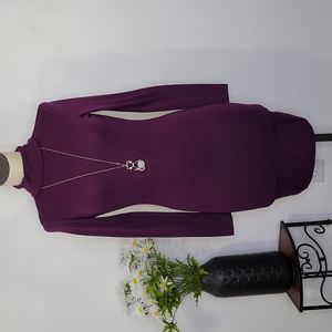 Lulus Purple Ribbed Turtleneck Dress SZ S